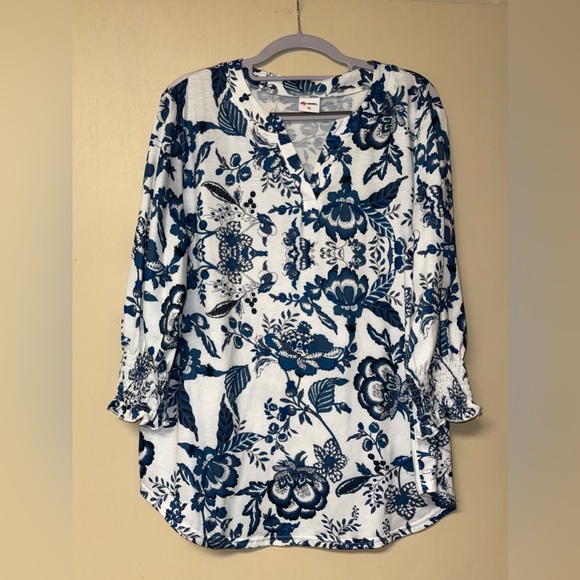 Wiholl Tops - Elegant Blue Floral Women's Blouse